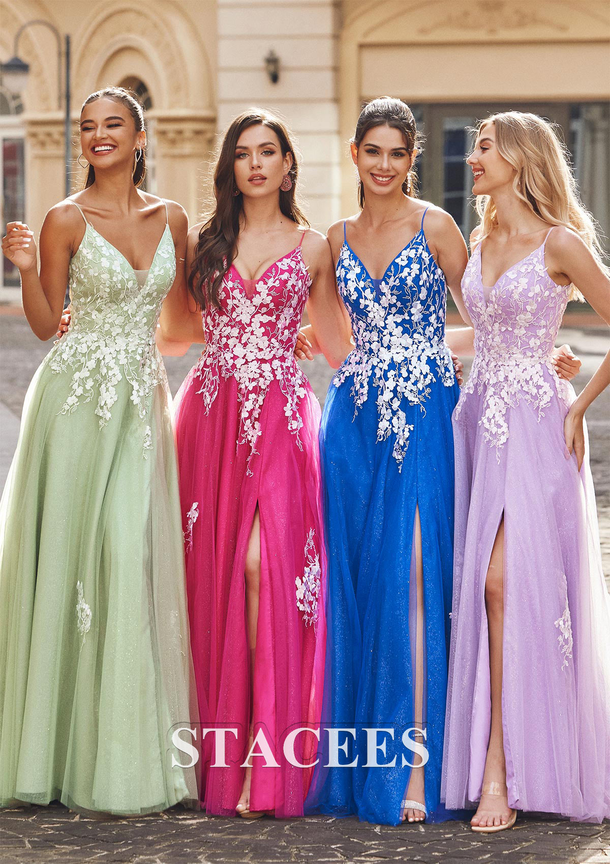Vestido línea a escote en v tul hasta el suelo vestido de graduación - STACEES
