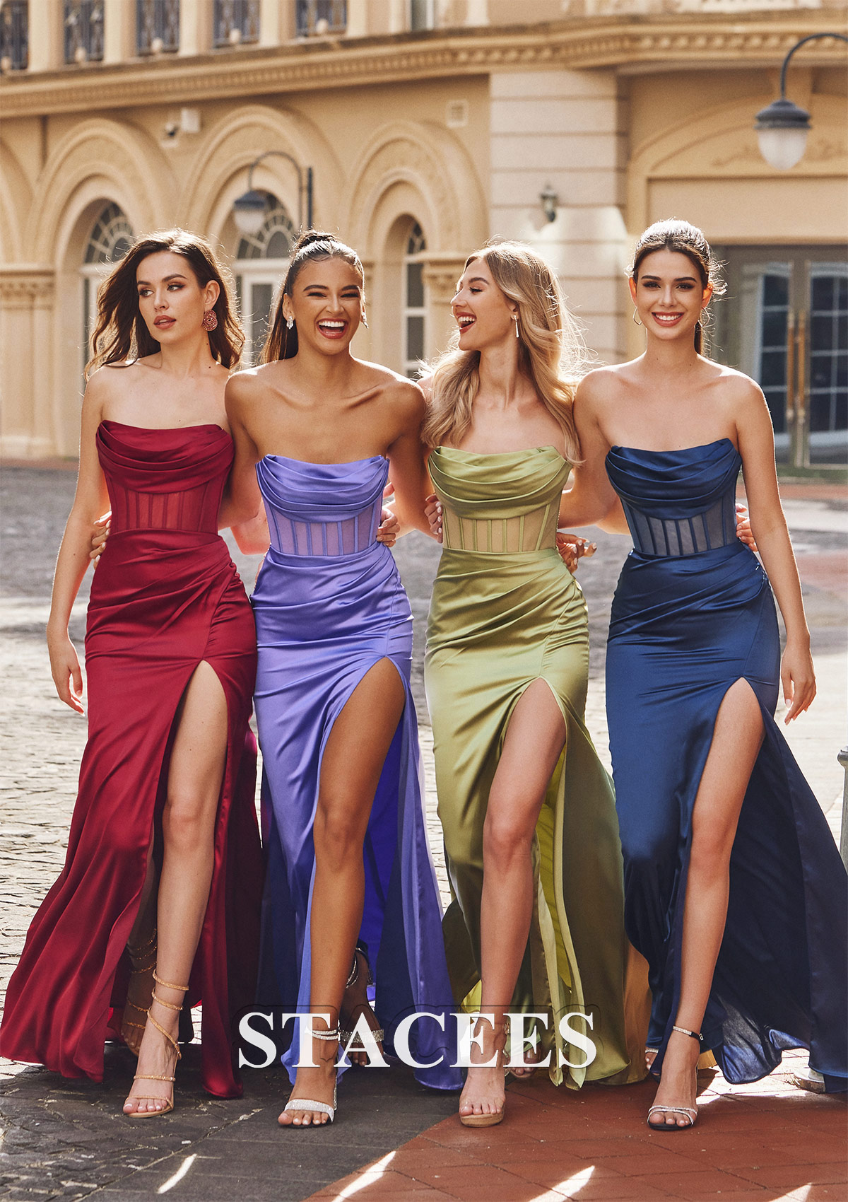 As Picture Sheath/Column Cowl Neck Sleeveless Sweep Train Satin Prom Dress with Pleated Split - STACEES