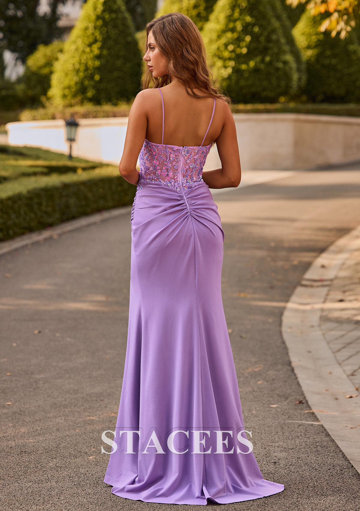 Tahiti Cubierta cuello de corazón tejer cola de barrido vestido de graduación - STACEES